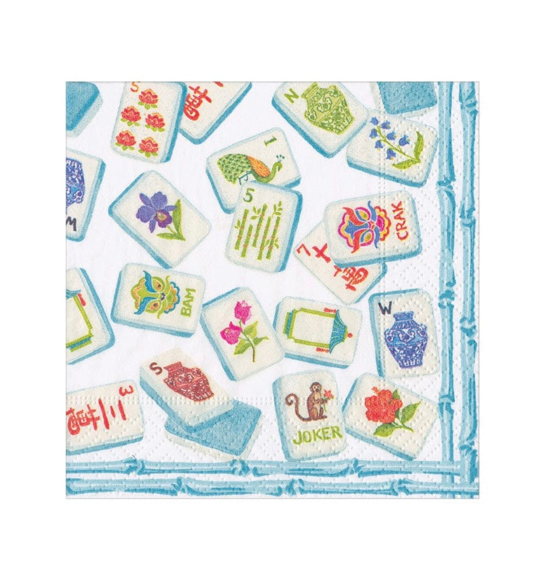 Caspari Mahjong Robin's Egg Cocktail Napkin | 20 Per Package