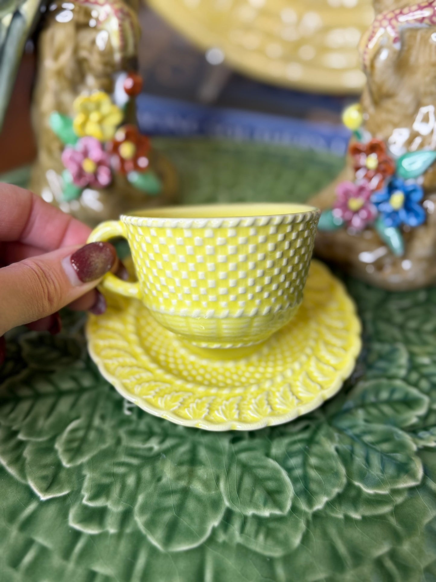 YELLOW BORDALLO DEMITASSE CUP/SAUCER