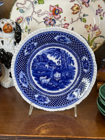 Antique William Adams & Sons "Old Farm House" Ironstone Plate | Flow Blue Transferware | 9"