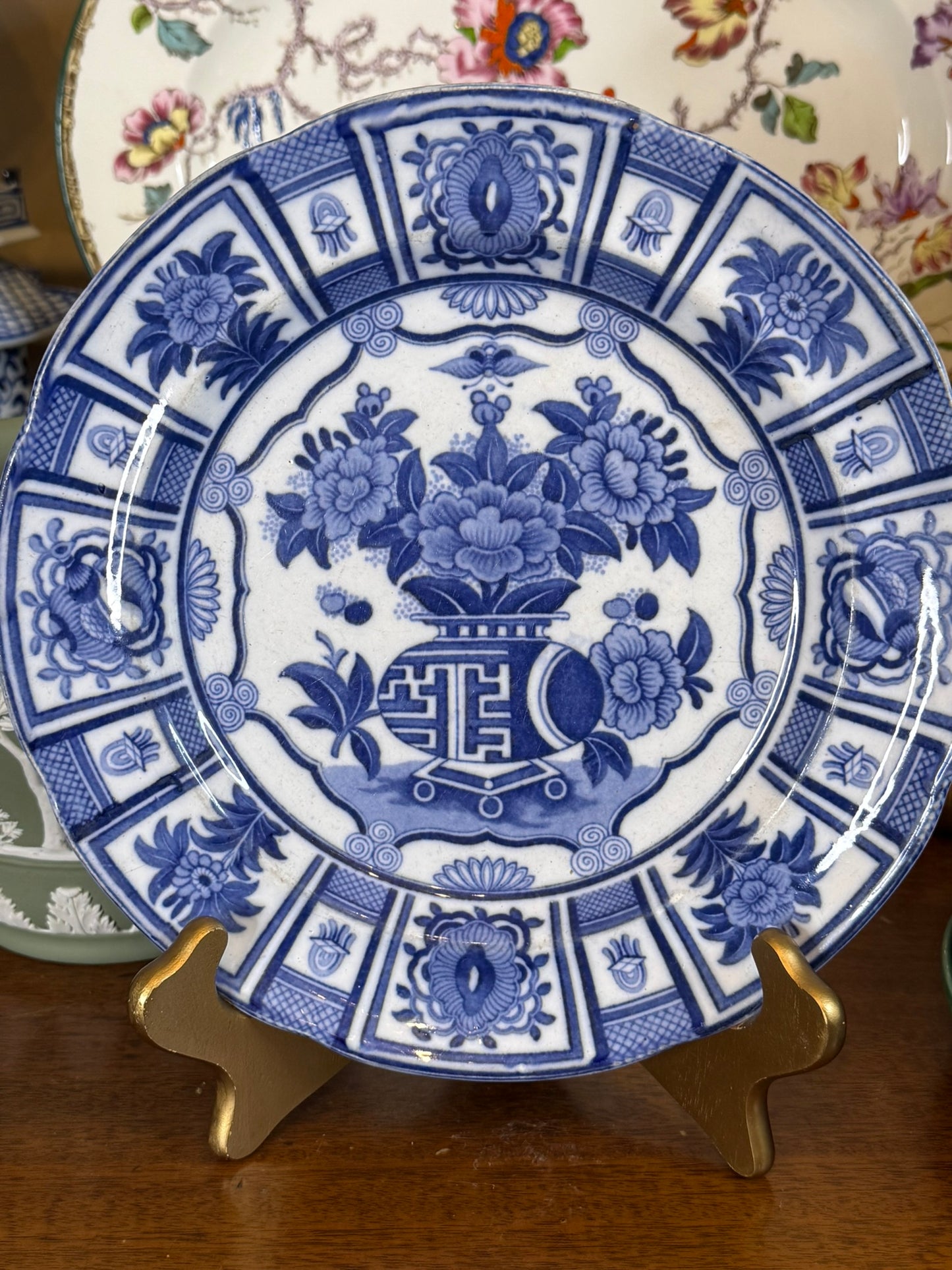 Antique Copeland & Garrett Blue & White Transferware Plate | Asian Floral Urn Pattern | c.1833–1847 | DA4464