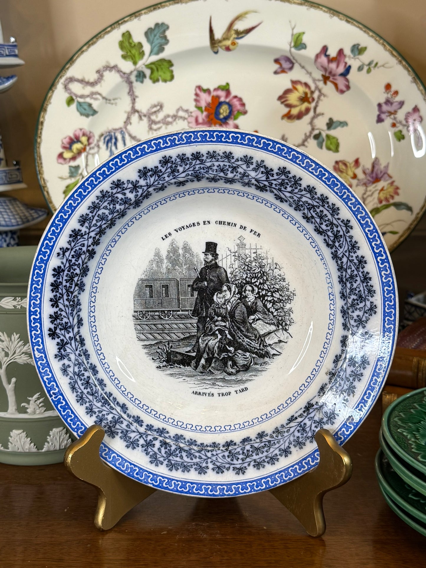 RESERVED - MTURB100 - Antique French Transferware Railway Bowl "Arrivés Trop Tard" | Les Voyages en Chemin de Fer | c.1840–1860