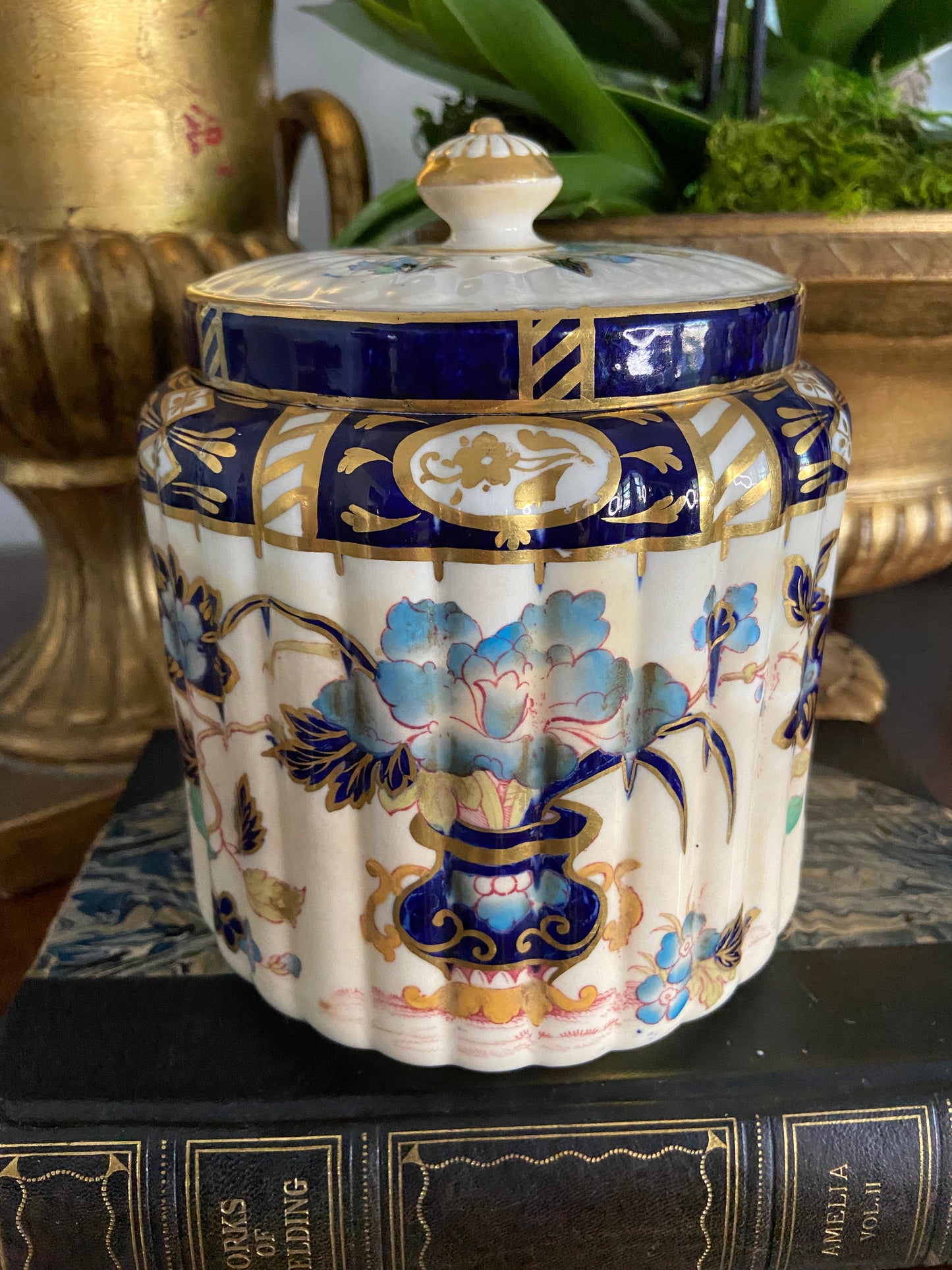 Antique English Gilded Chinoiserie Biscuit Box