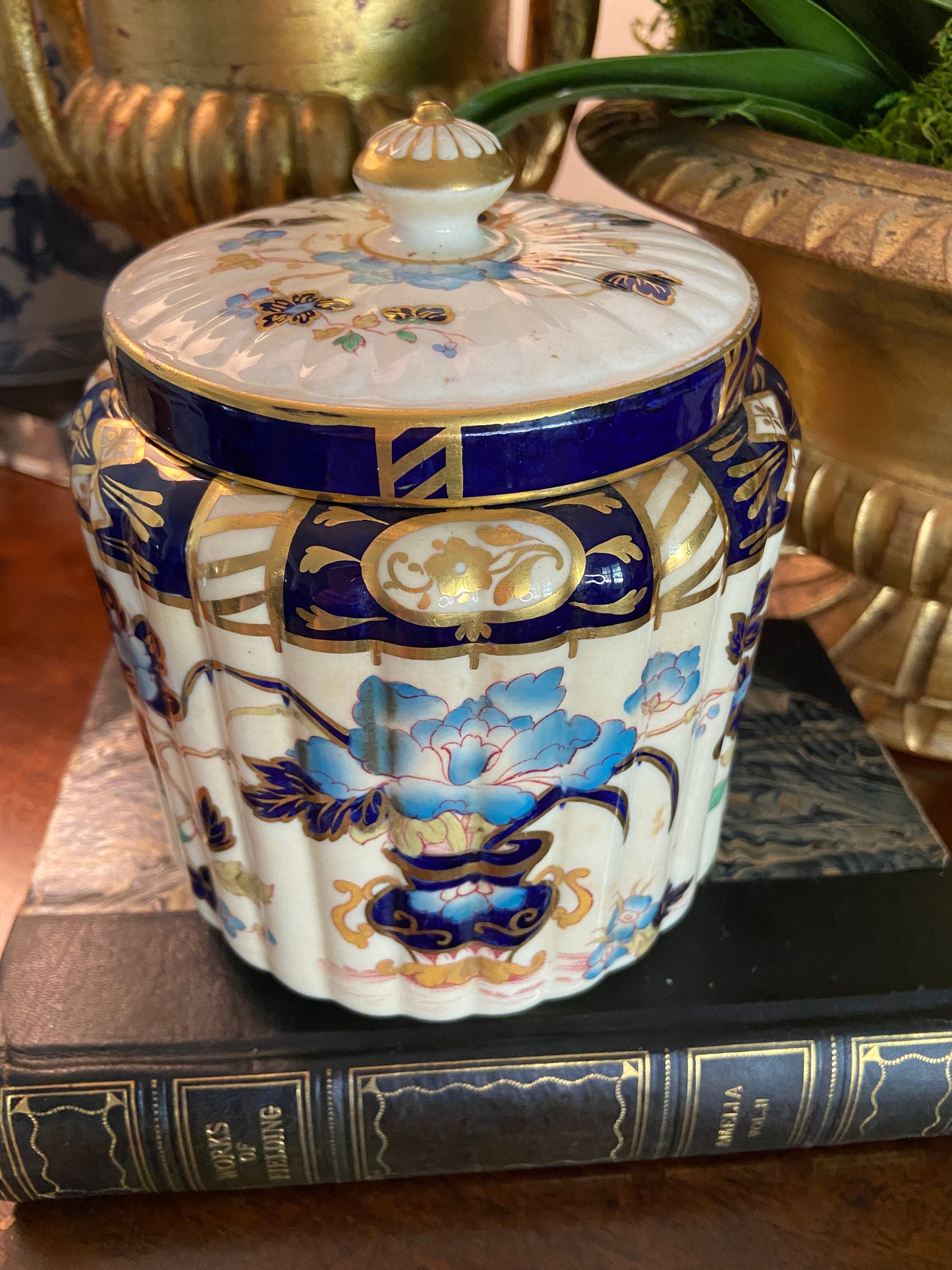 Antique English Gilded Chinoiserie Biscuit Box