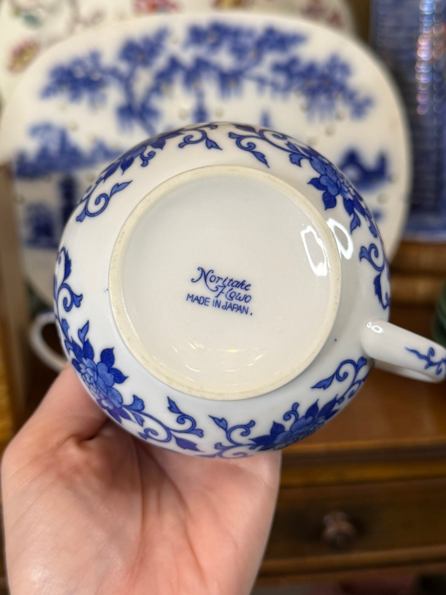 Noritake Blue Phoenix Sugar Bowl & Creamer Set | Blue & White Porcelain | Made in Japan