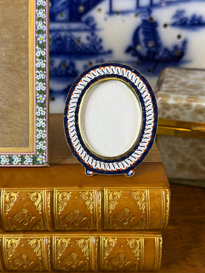 RESERVED - YVONNE - Vintage Italian Micro Mosaic Picture Frame | Cobalt Blue Floral Border | 2.5" x 2"