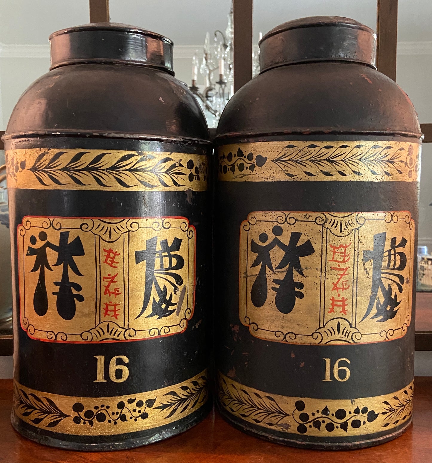 19th Century English Chinoiserie Tole Tea Canisters