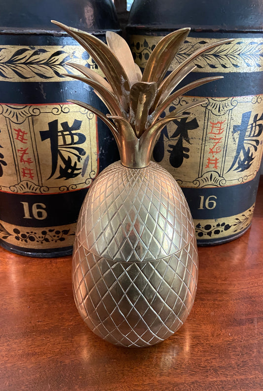 Large Vintage Brass Pineapple Container