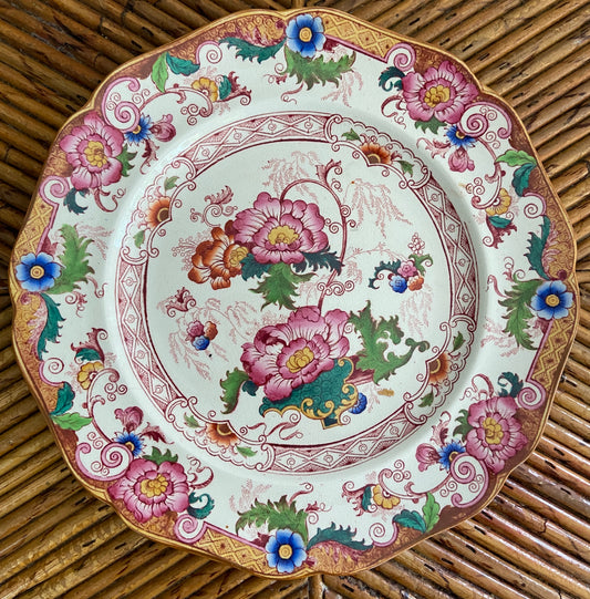 Antique English Pink Chinoiserie Plate
