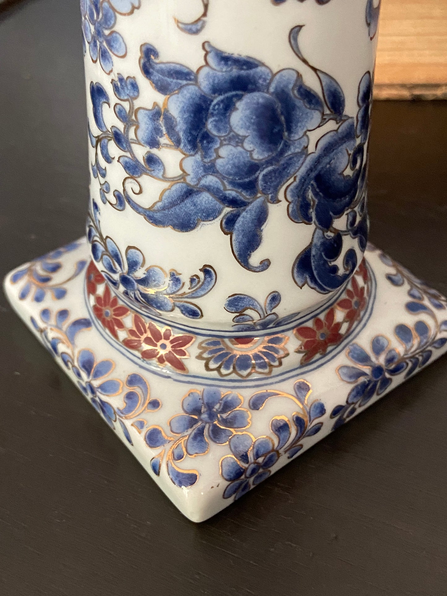 Vintage Chinoiserie Blue & White Porcelain Candlestick