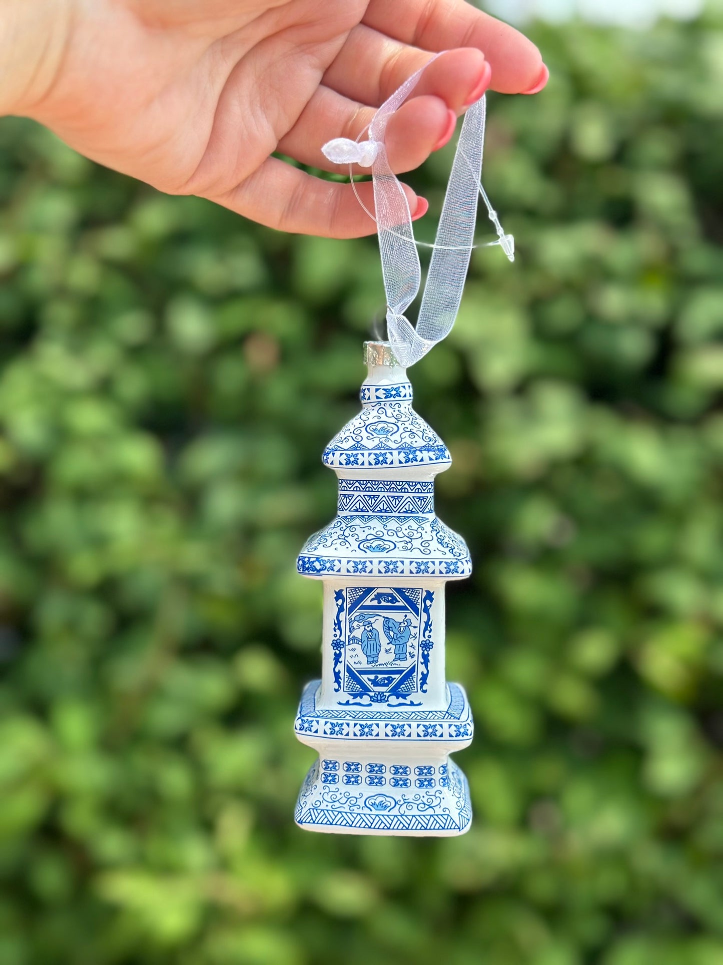Danny's Fine Porcelain | Blue & White 5" Glass Pagoda Ornament (Single)
