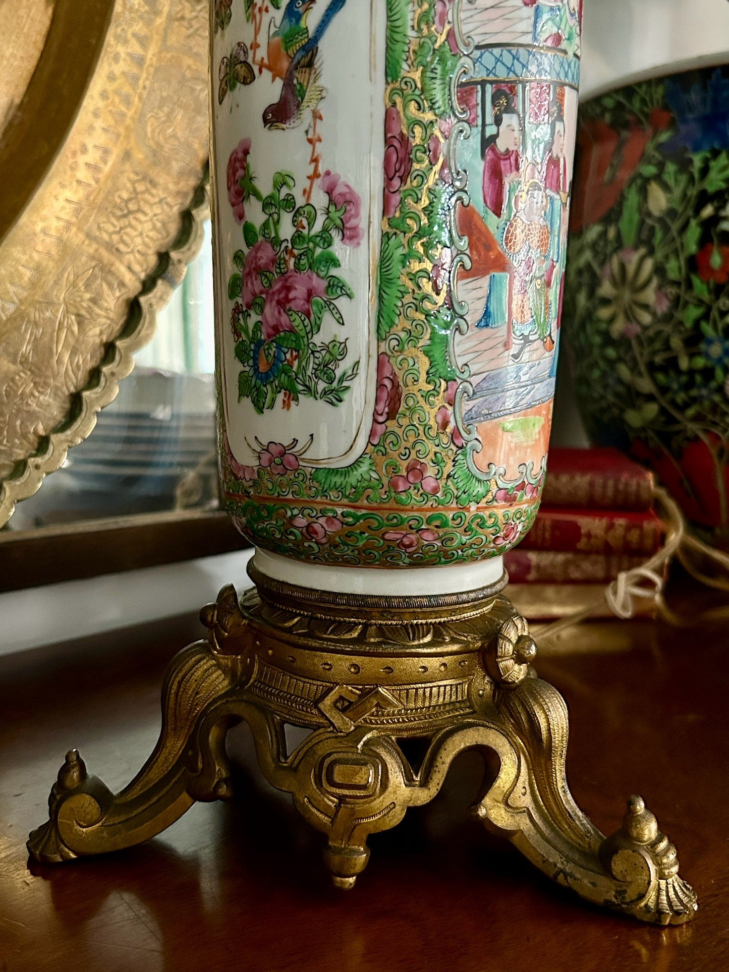 19th Century Chinese Rose Medallion Ormolu Mounted Lamp FOR Jackie