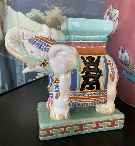 Vintage Chinoiserie Ceramic Elephant Plant Stand