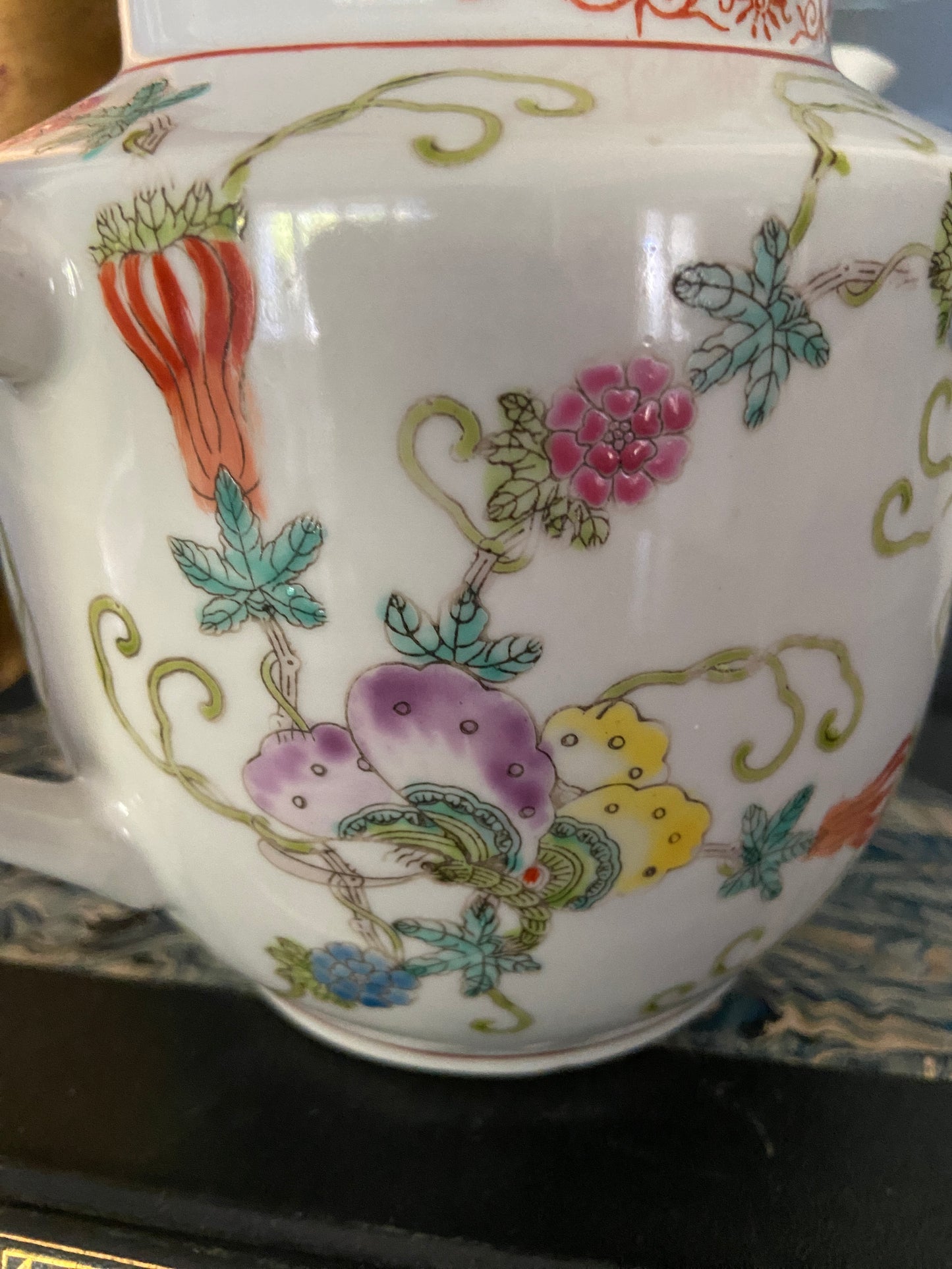 Vintage Chinoiserie Porcelain Butterfly Teapot