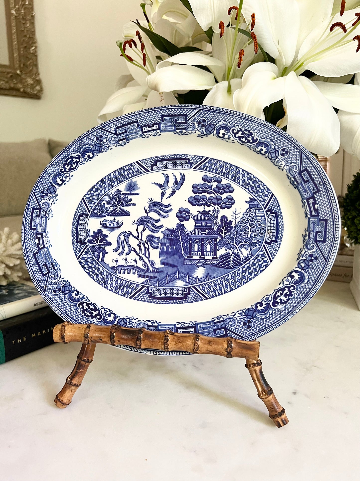 Antique Blue and White Blue Willow Ironstone Platter