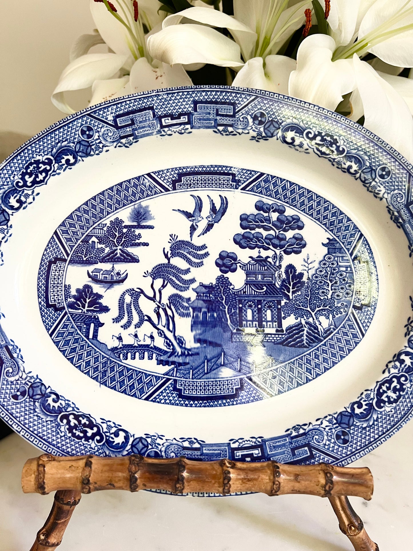 Antique Blue and White Blue Willow Ironstone Platter