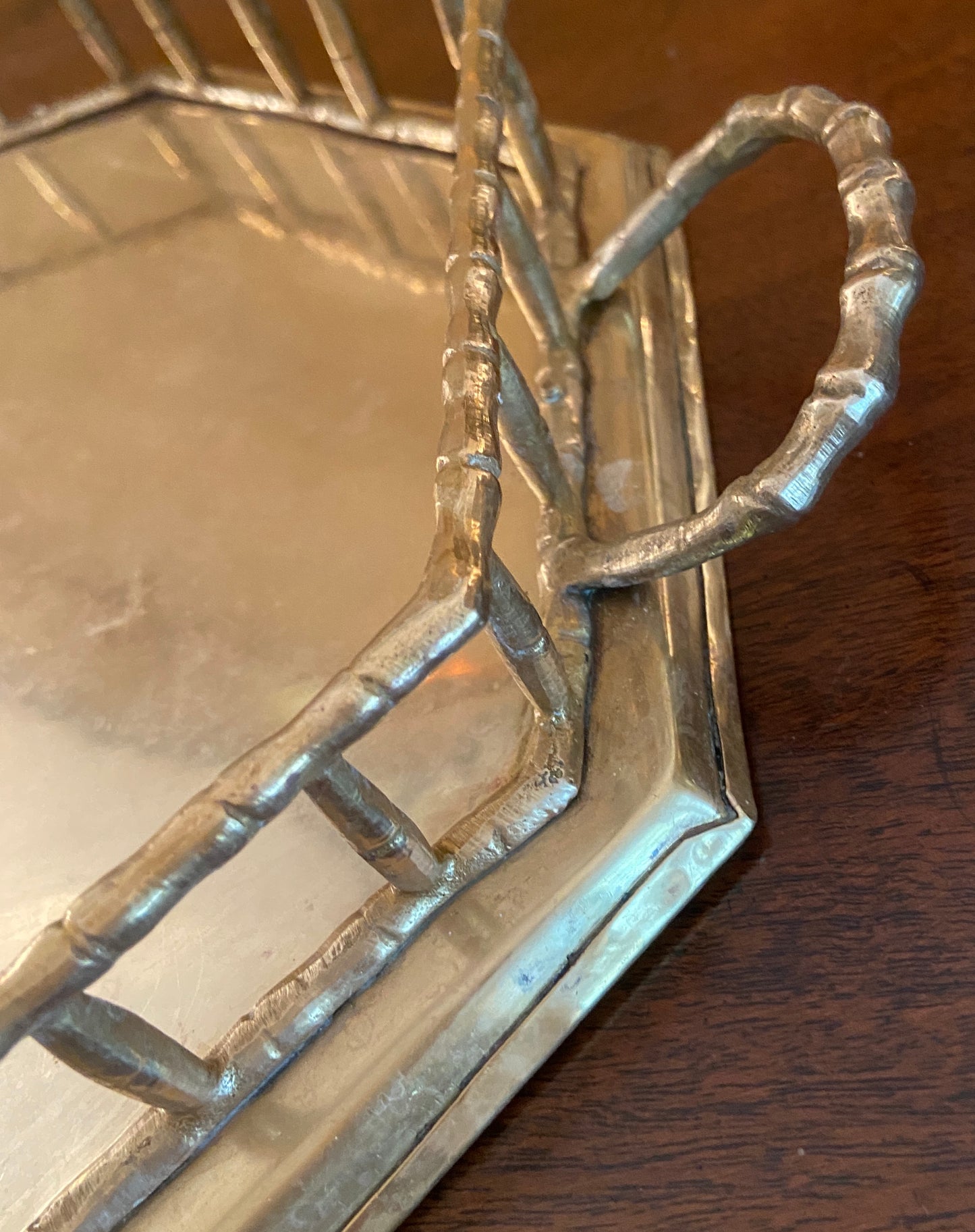 Vintage Brass Bamboo Gallery Tray