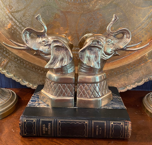 Vintage Brass Elephant Bookends