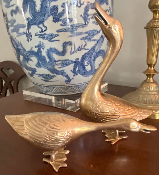 Vintage Pair of Brass Geese Figures