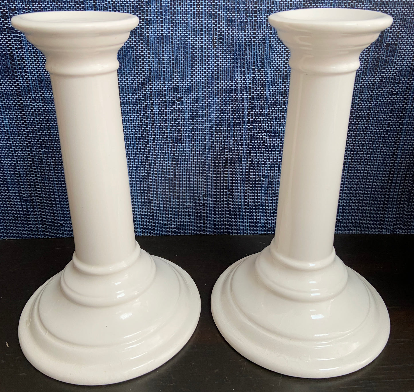 Tiffany & Co White Ceramic Candlesticks, 8.5ʺH x 5" D - Excellent!