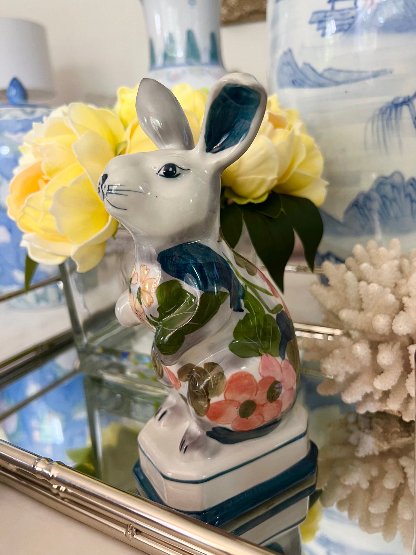 Vintage Chinoiserie Hand Painted Bunny Figurine