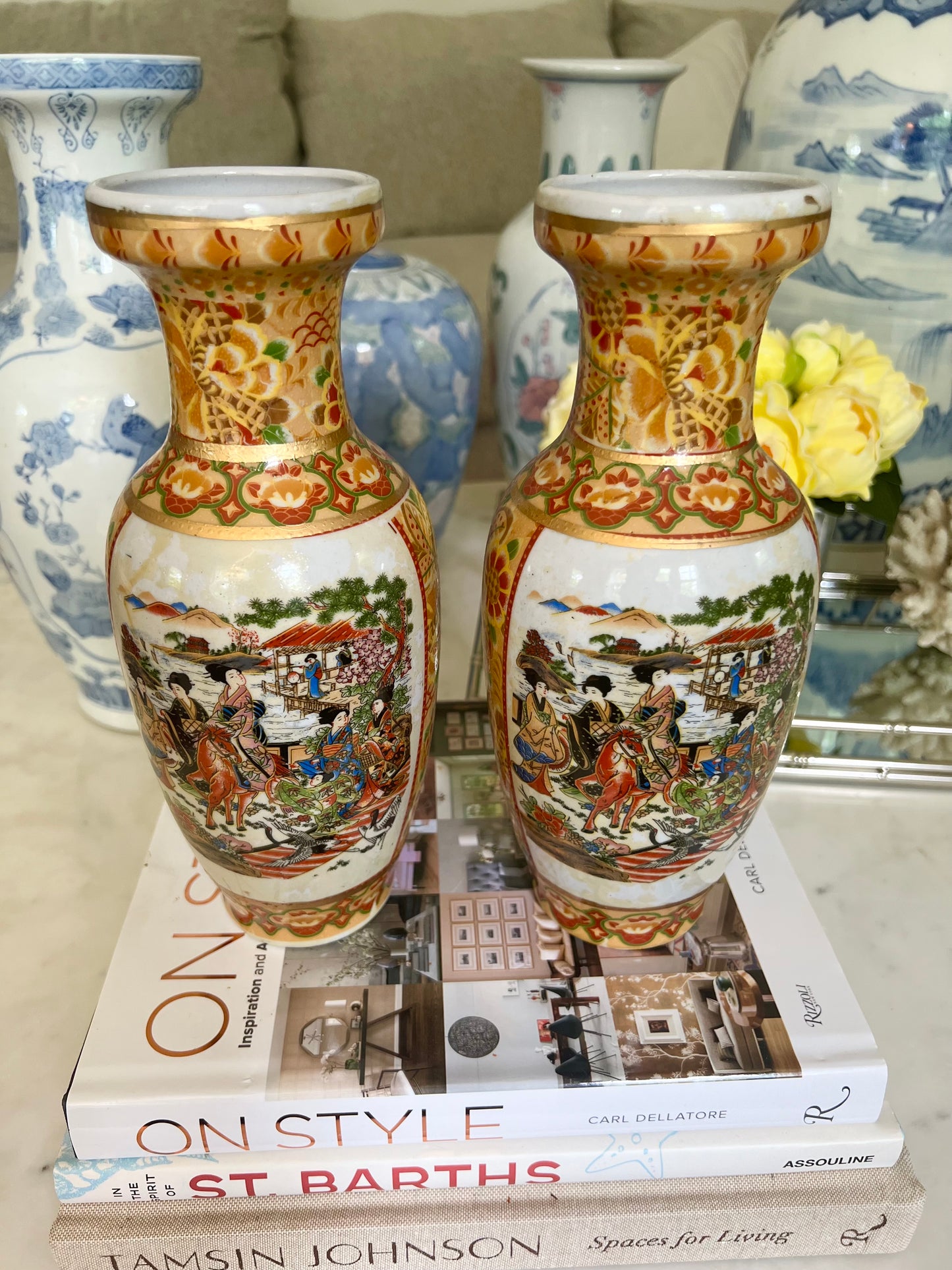 Vintage Pair of Chinoiserie Vases