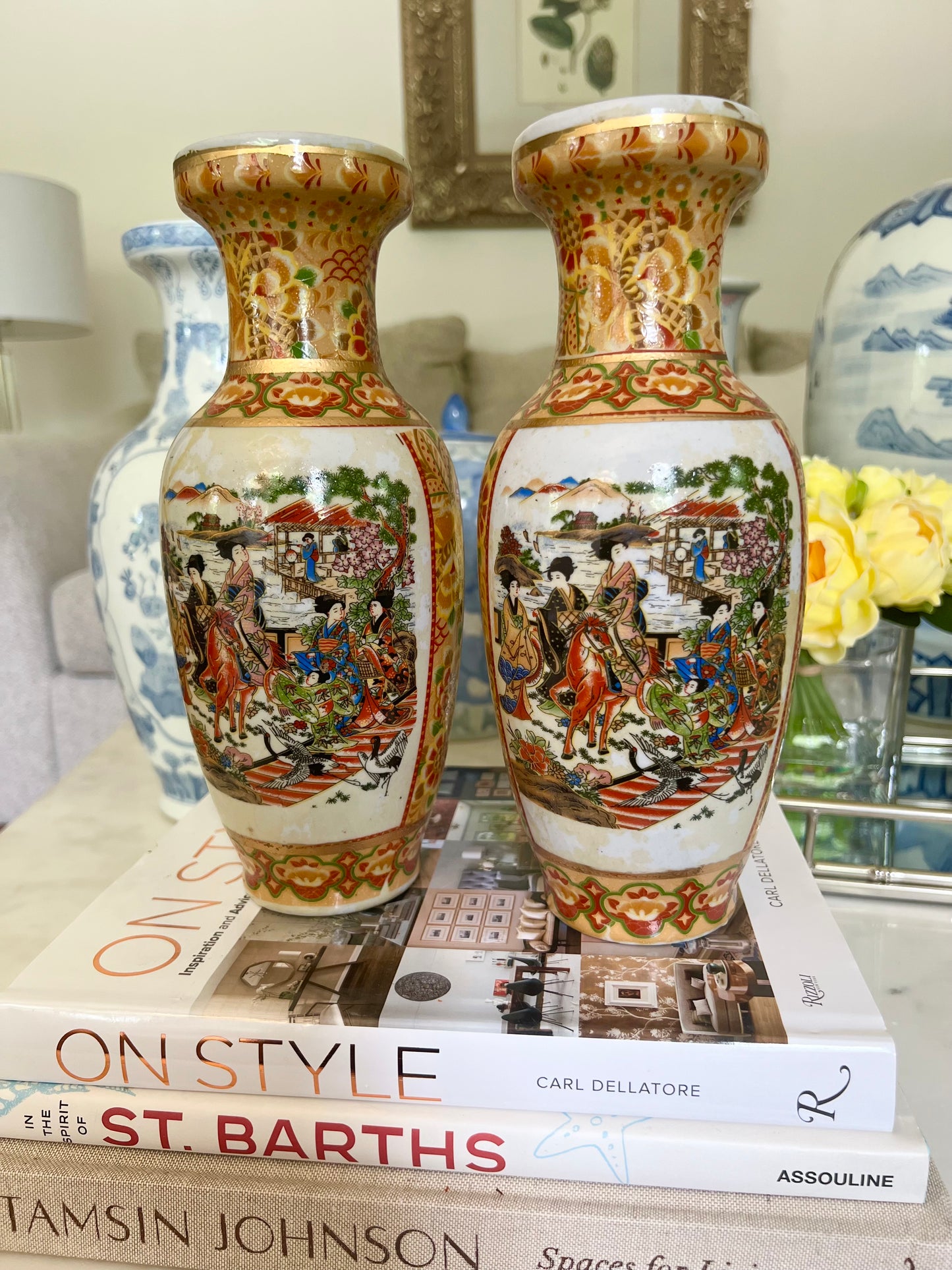 Vintage Pair of Chinoiserie Vases