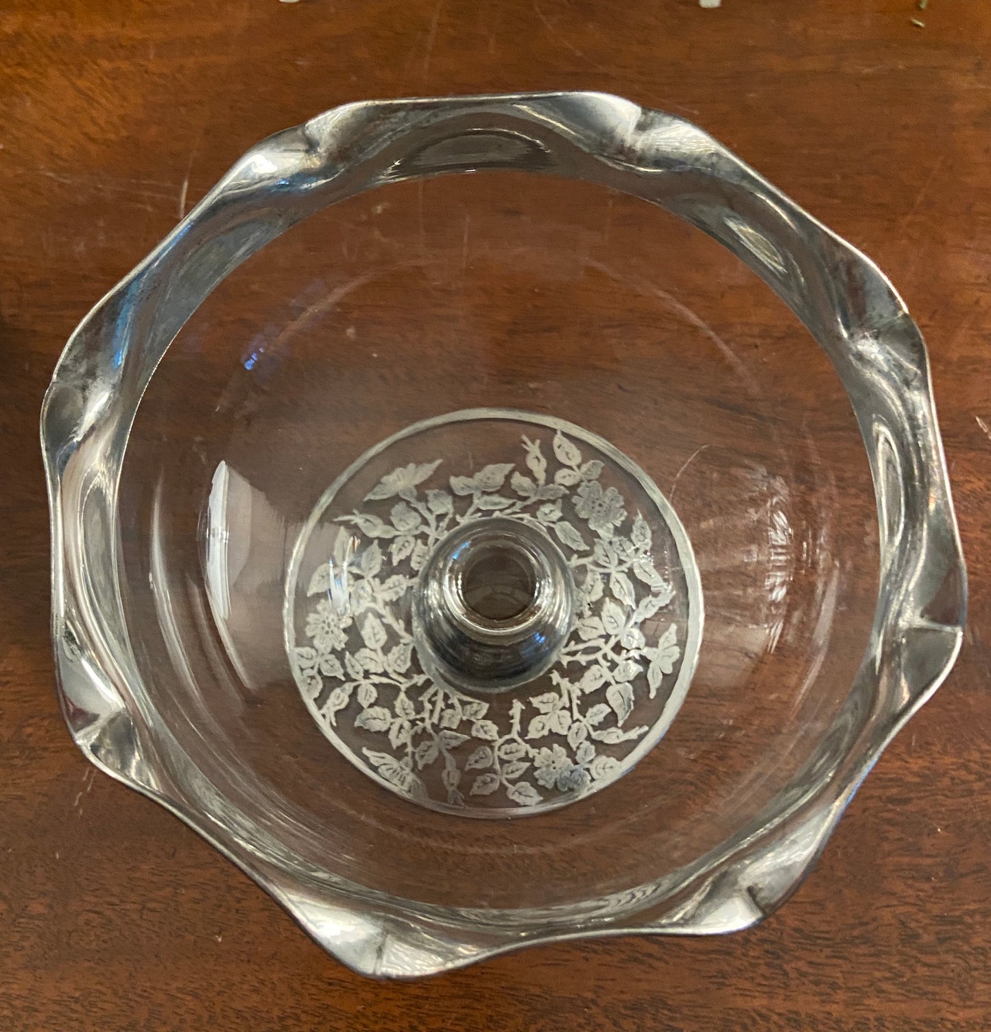 Vintage Sterling Silver Overlay Glass Candy Dish