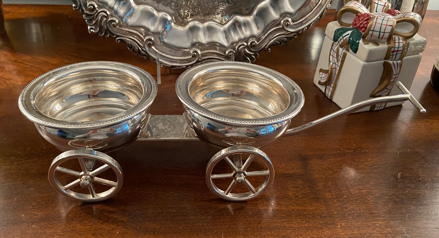 Charming Vintage Silver Plate Wine Wagon,  made by F.B. Rogers - 13'L x 6"W x 2.75"H