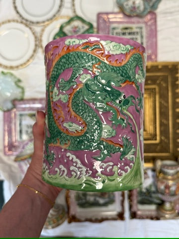 WCCR Charitable Item #143 | Enamel-Painted Porcelain Brush or Pen Holder | Chinoiserie Style | 6" x 5"