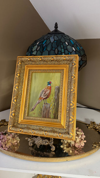 Day 19 Original oil painting of a pheasant bird 9x11”