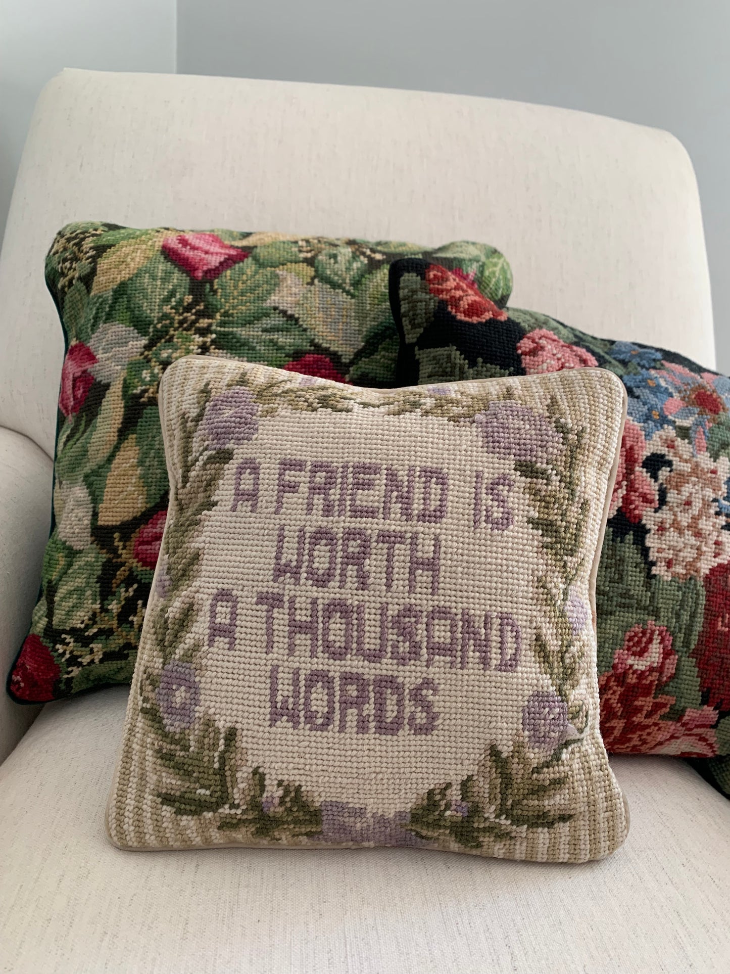 "A Friend is Worth a Thousand Words" Needlepoint Pillow