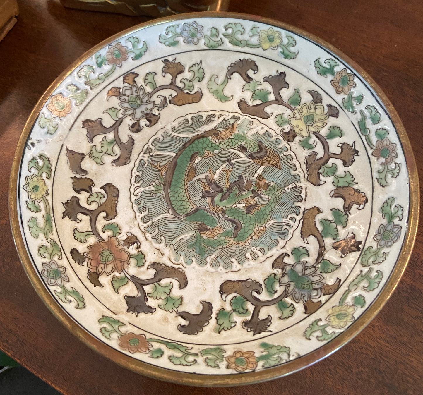Vintage Chinoiserie Porcelain & Brass Bowl