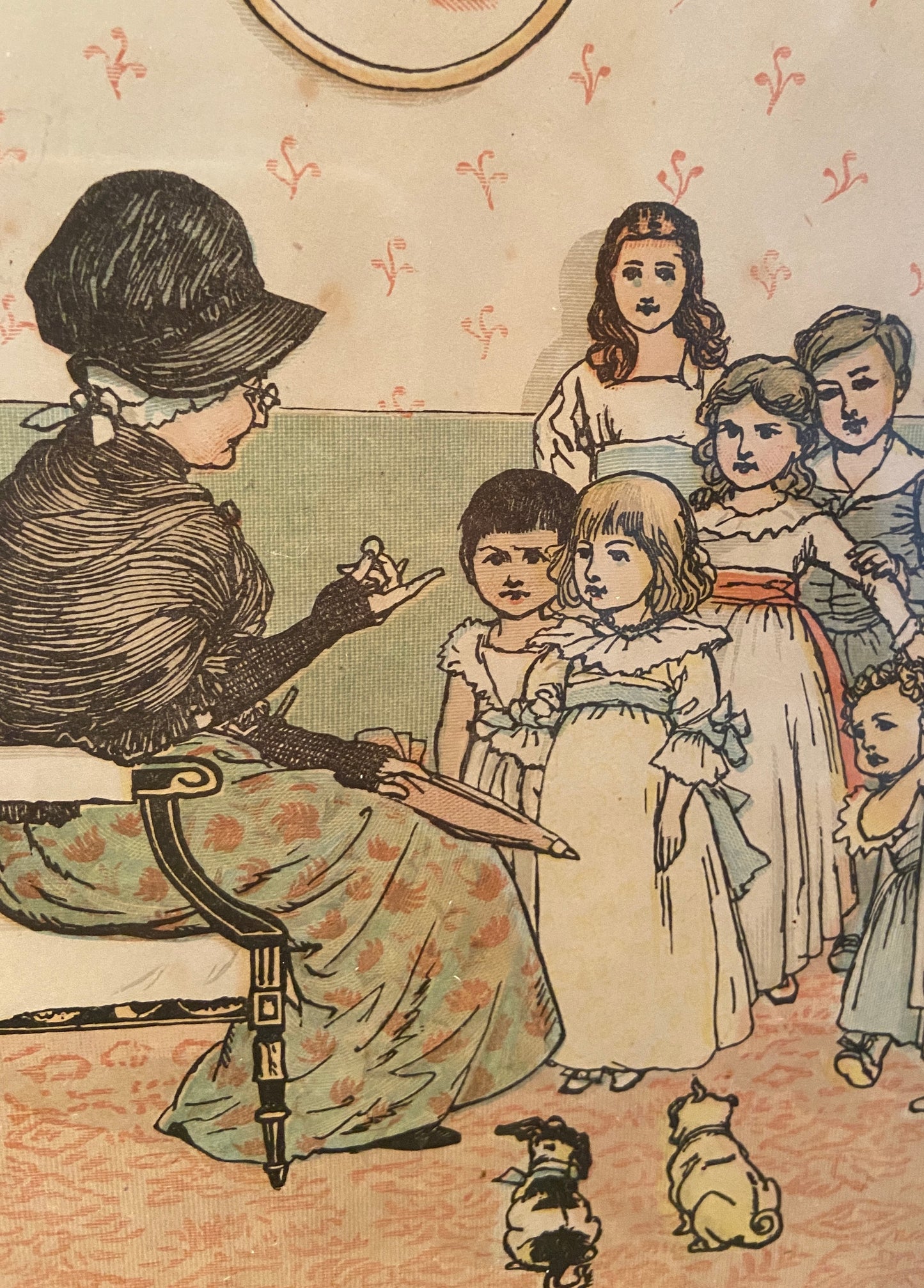 Antique Birdseye Maple Framed Children's Nursery Rhyme Prints