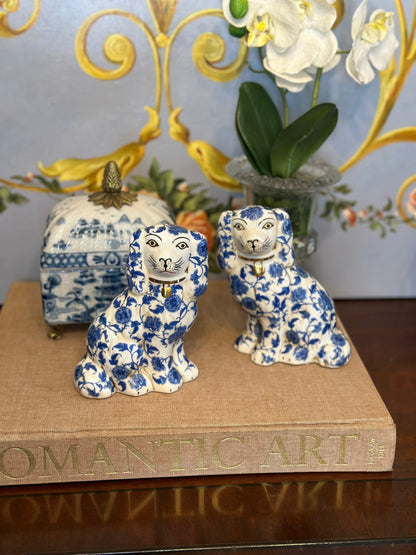 Danny's Fine  Porcelain - Blue & White, 5.5" Tall Spaniel Dog Pair (2) New Reproductions