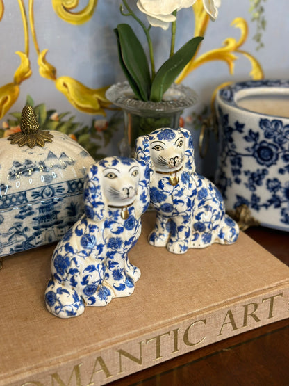Danny's Fine  Porcelain - Blue & White, 5.5" Tall Spaniel Dog Pair (2) New Reproductions