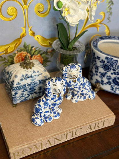 Danny's Fine  Porcelain - Blue & White, 5.5" Tall Spaniel Dog Pair (2) New Reproductions