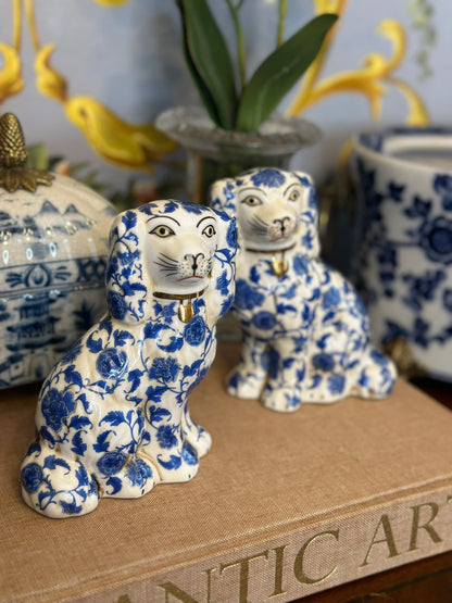 Danny's Fine  Porcelain - Blue & White, 5.5" Tall Spaniel Dog Pair (2) New Reproductions