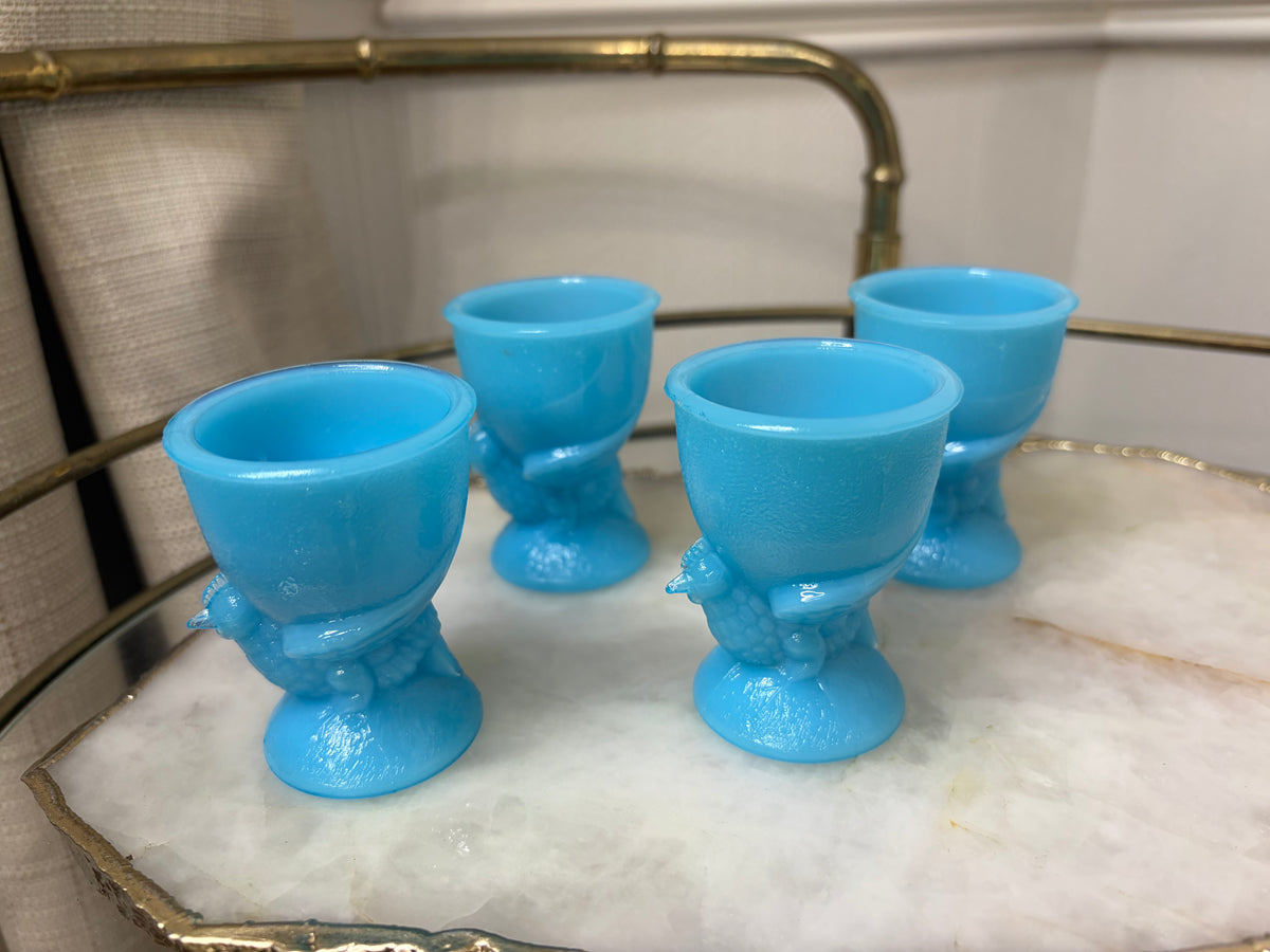 French blue egg cups set of 4! As is!