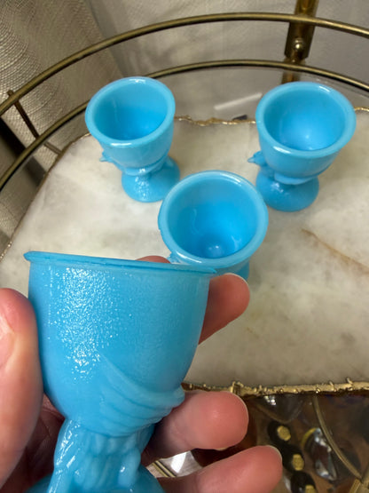 French blue egg cups set of 4! As is!