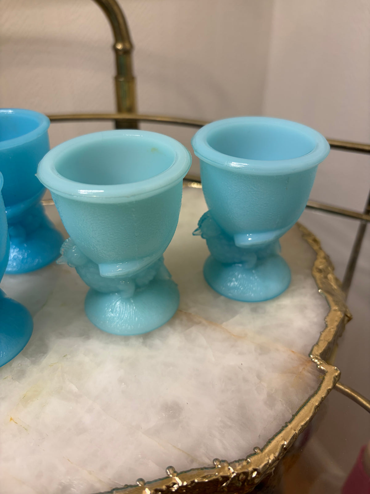 Light blue French blue egg cups pair! As is!
