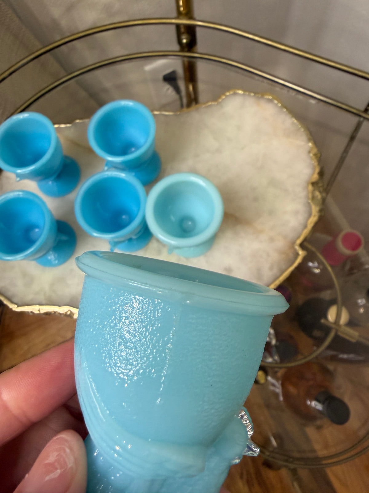 Light blue French blue egg cups pair! As is!