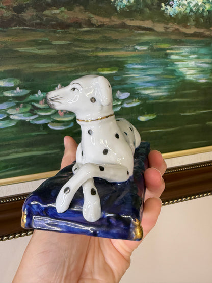 Sweetest Dalmatian dog with crossed paws on cobalt pillow!