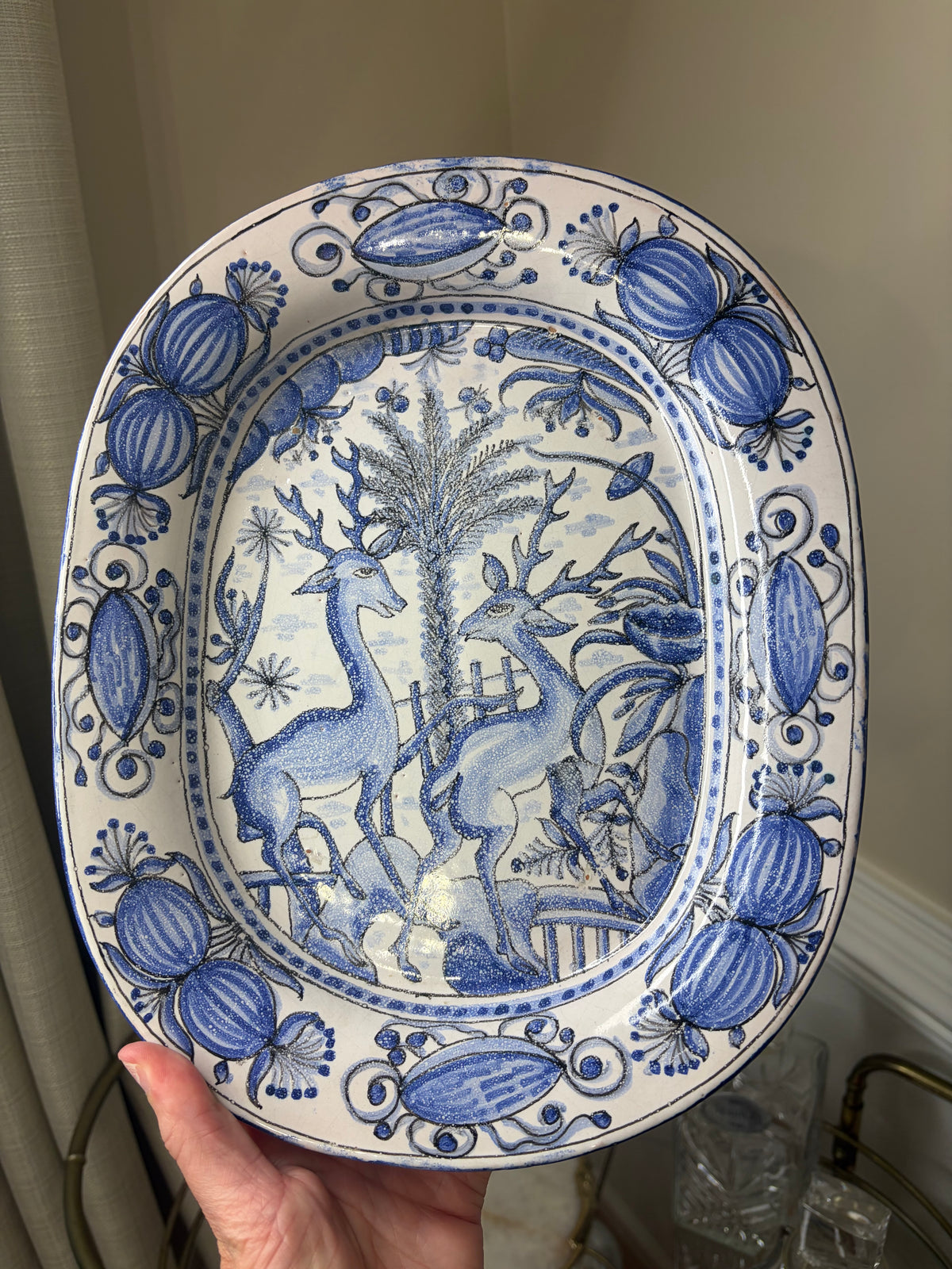 Beautiful handpainted and signed Portuguese platter featuring deer!
