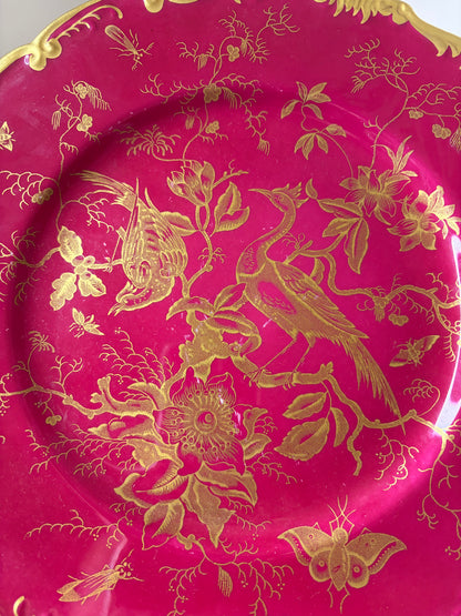 Stunning Copeland Spode maroon and gold plate featuring birds! As is!