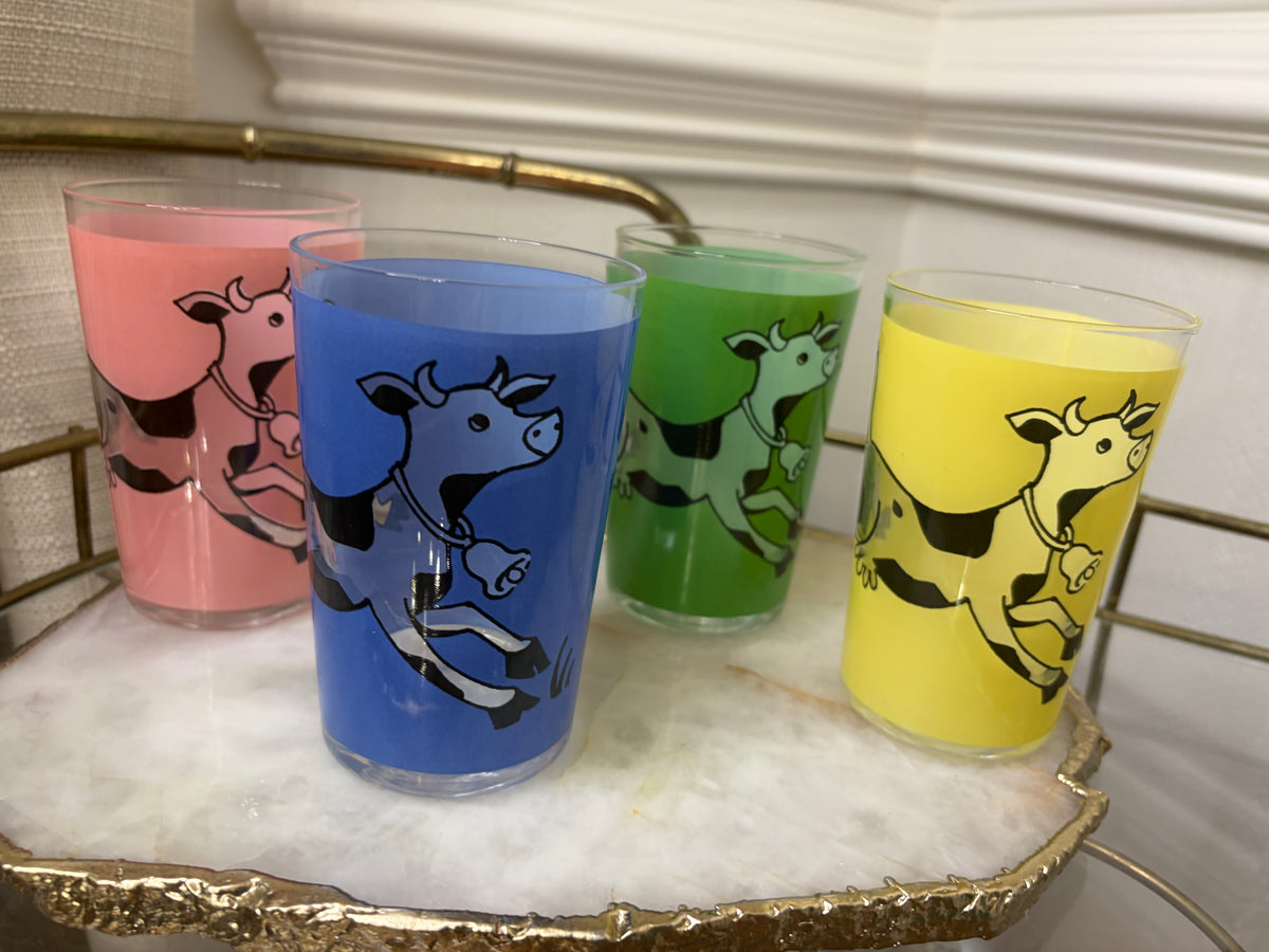 Sweetest vintage Happy Cow drinking glasses set of 4!