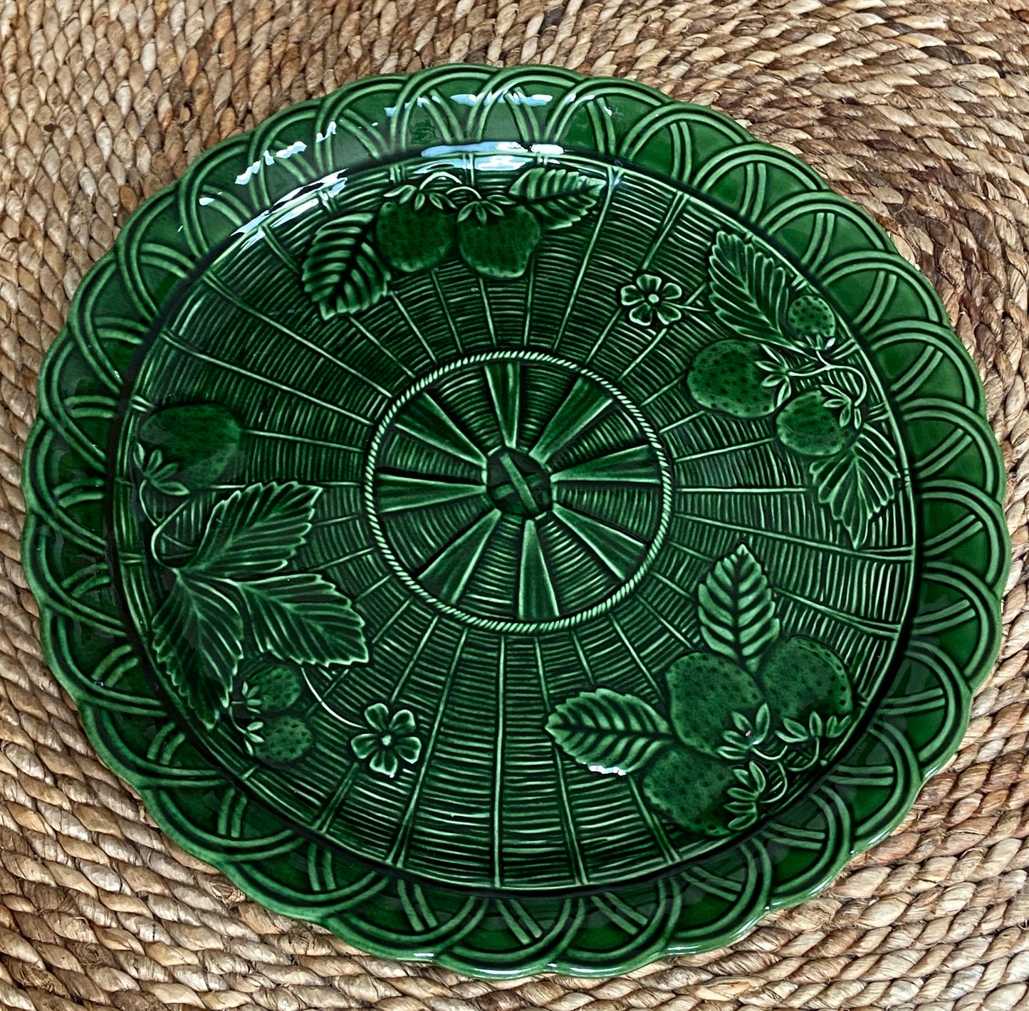 Vintage Italian Green Strawberry Basket Platter