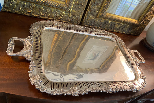 Gorgeous Antique Reticulated Silver Grapevine Tray