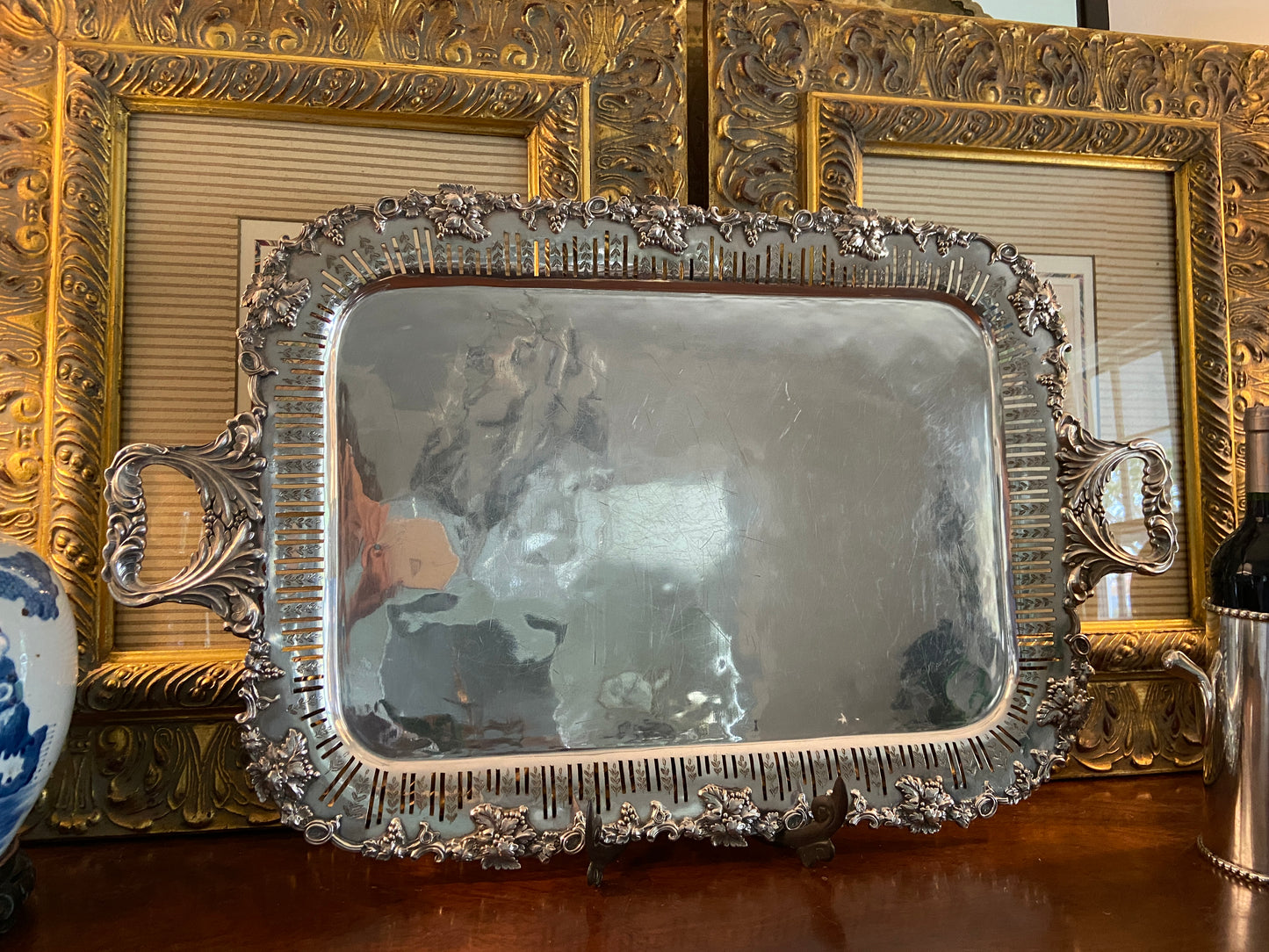 Gorgeous Antique Reticulated Silver Grapevine Tray