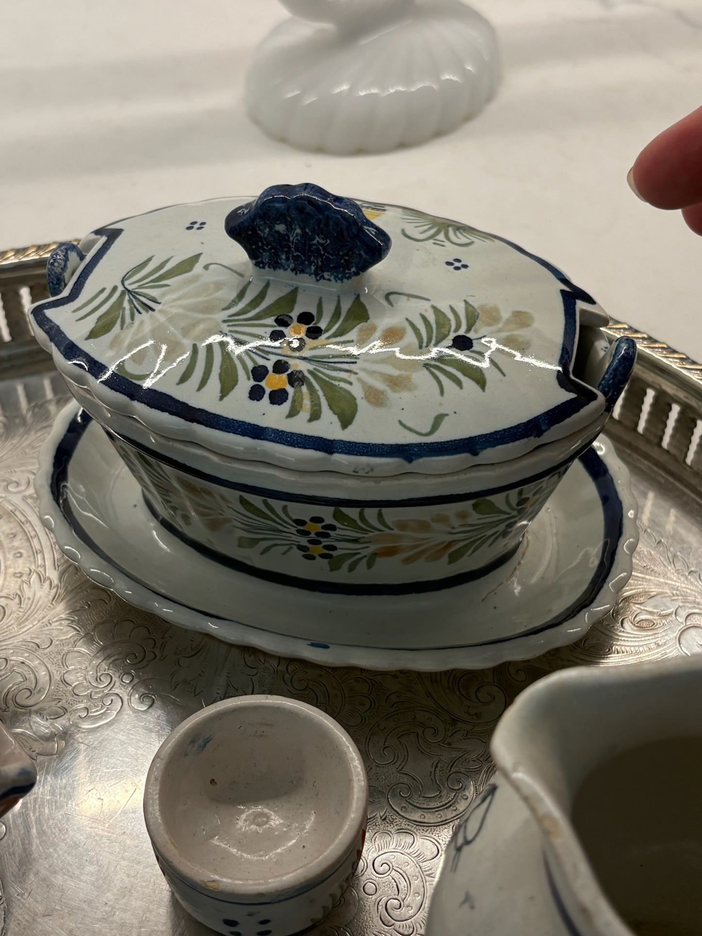 WCCR Charitable Item #108 | HB Quimper France Covered Dish with Underplate | Hand-Painted French Faience