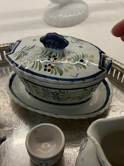 WCCR Charitable Item #108 | HB Quimper France Covered Dish with Underplate | Hand-Painted French Faience